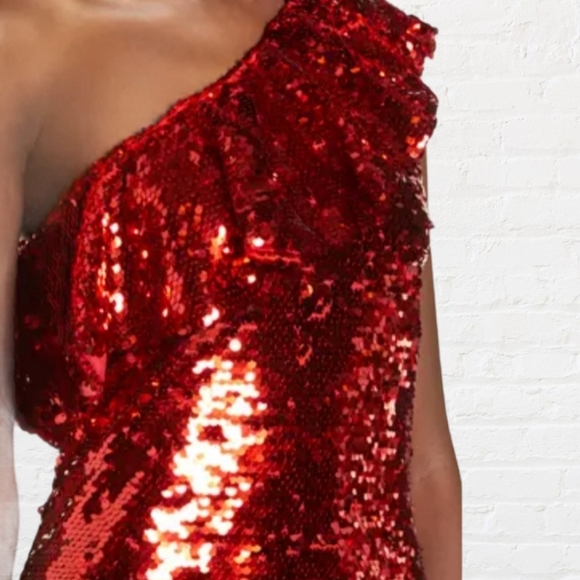 Leith Red Sequin Ruffle One Shoulder Dress - Picture 6 of 16
